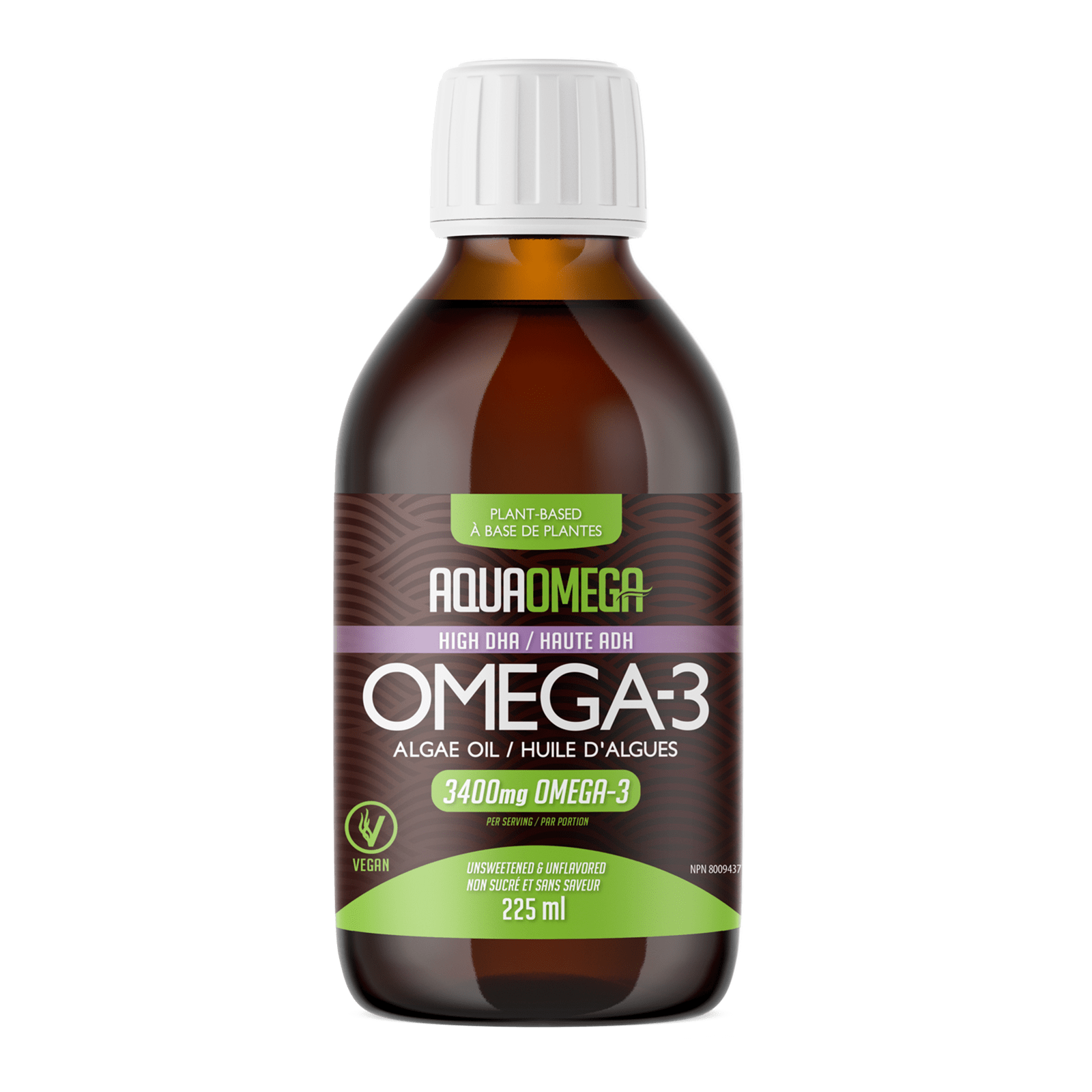 AquaOmega Plant-Based Omega-3 High DHA 3400 mg - Unflavoured (225 mL)