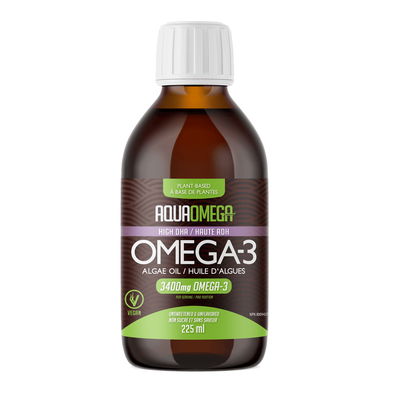 AquaOmega نباتي أوميغا 3 عالي DHA 3400 مجم - بدون نكهة (225 مل)
