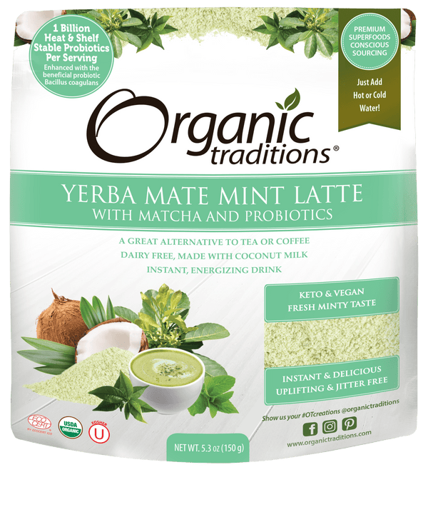 Organic Traditions Yerba Mate Mint Latte with Matcha and Probiotics 150 g