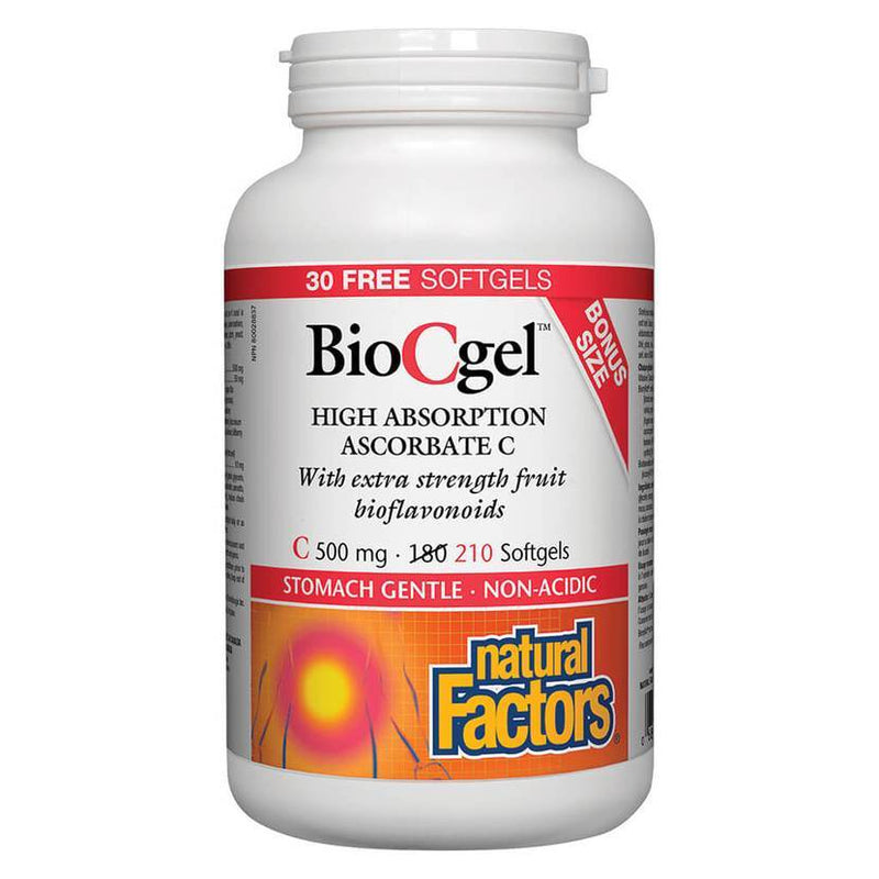 Natural Factors BioCgel 보너스 흡수 아스코르베이트 C 500 mg 210 소프트젤