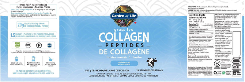 Garden of Life Grass Fed Collagen Peptides Drink Mix