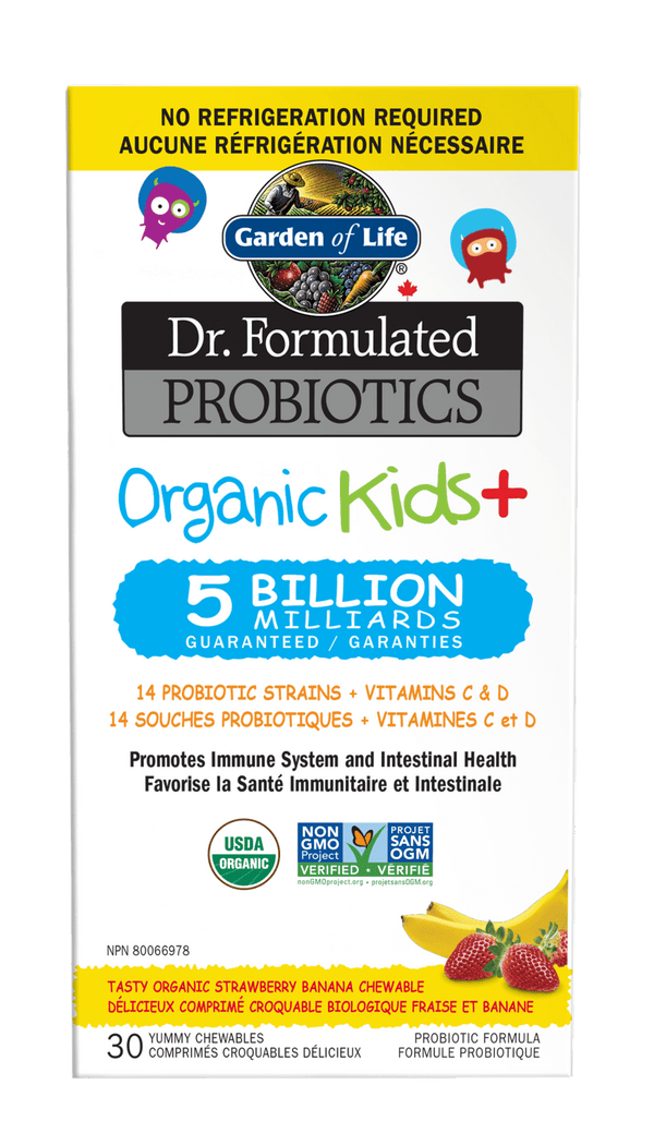 Garden of Life, Dr. Formulated Probiotics Organic Kids+, 50억(냉장 보관 없음), 츄어블 30정