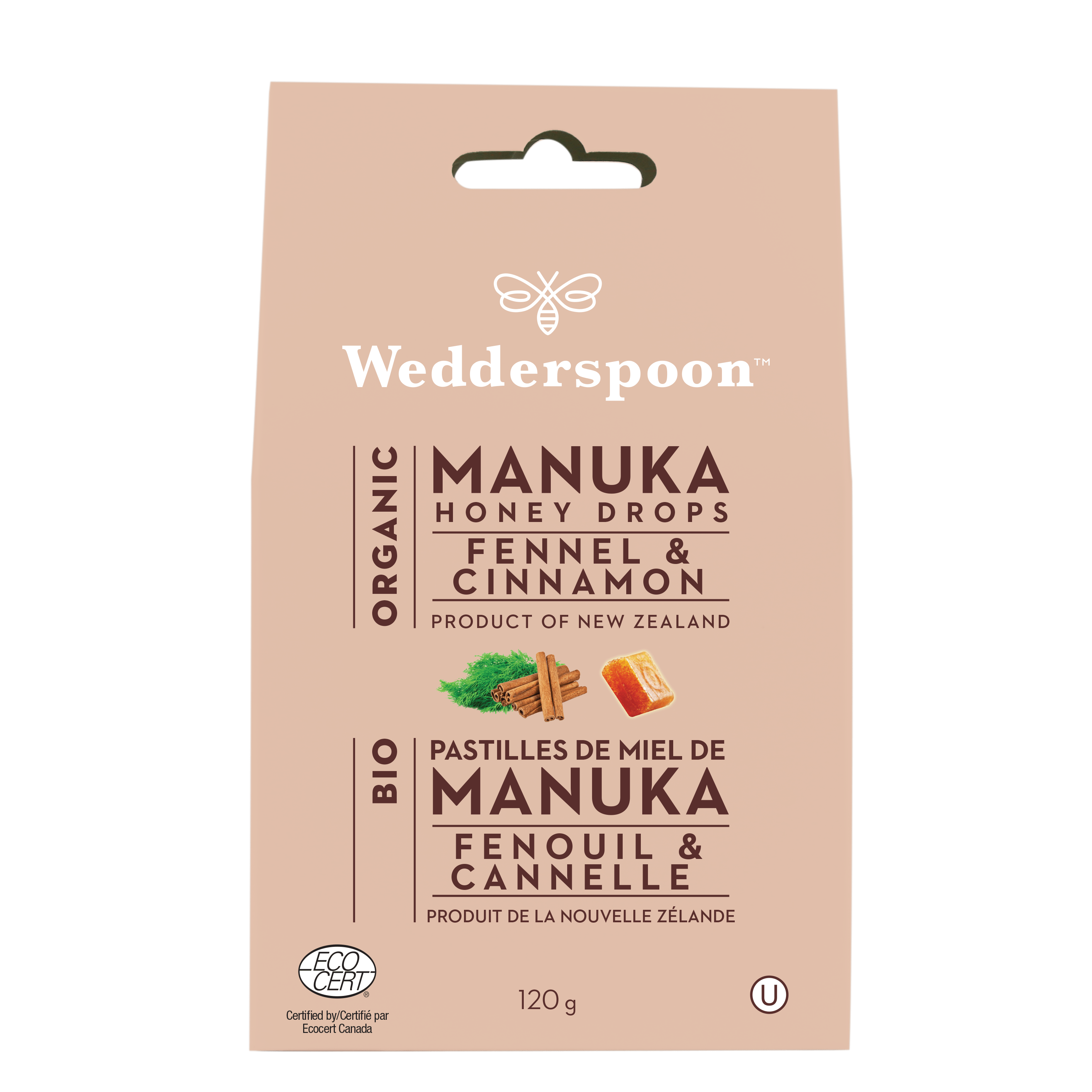Wedderspoon Organic Manuka Honey Drops Fennel & Cinnamon Flavor