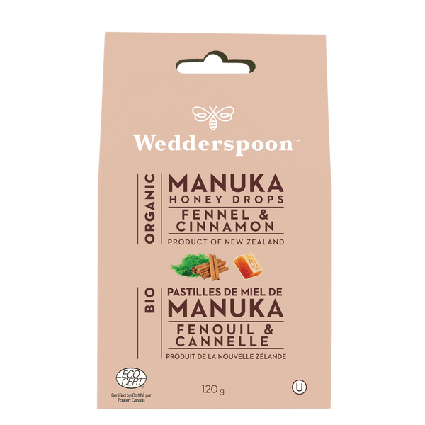 Wedderspoon Organic Manuka Honey Drops Fennel & Cinnamon Flavor