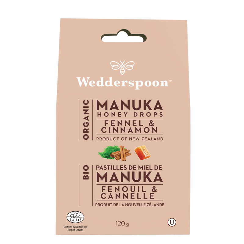 Wedderspoon Organic Manuka Honey Drops Fennel & Cinnamon Flavor