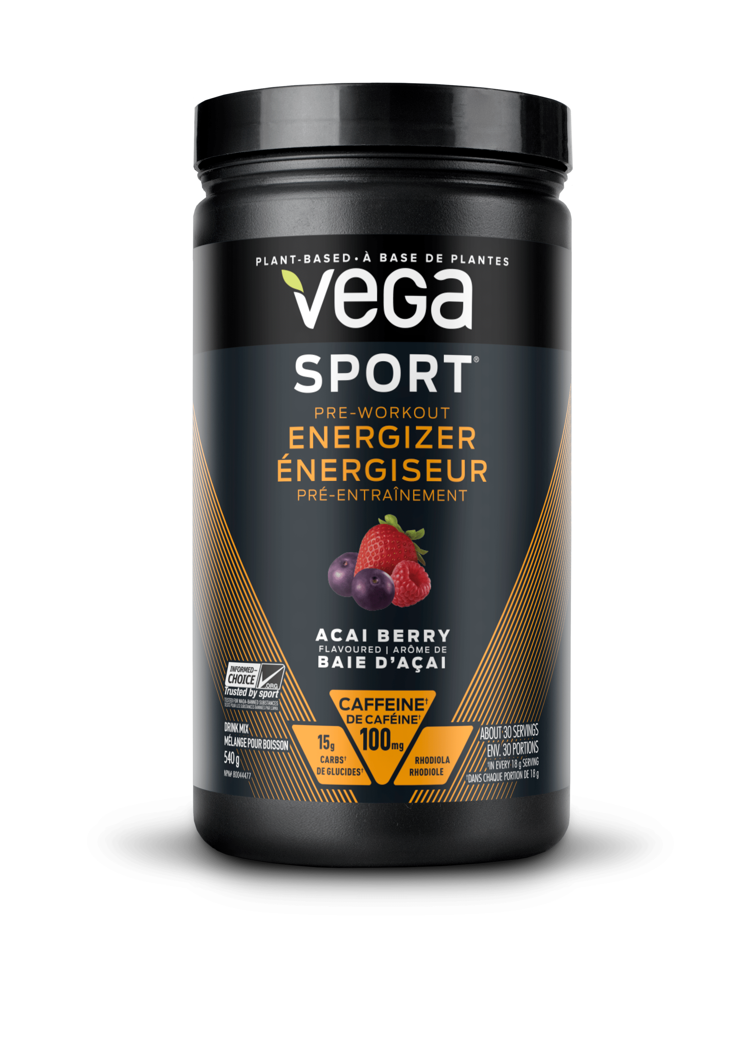 Vega Sport Pre-Workout Energizer, Acai Berry Flavour, 540 g