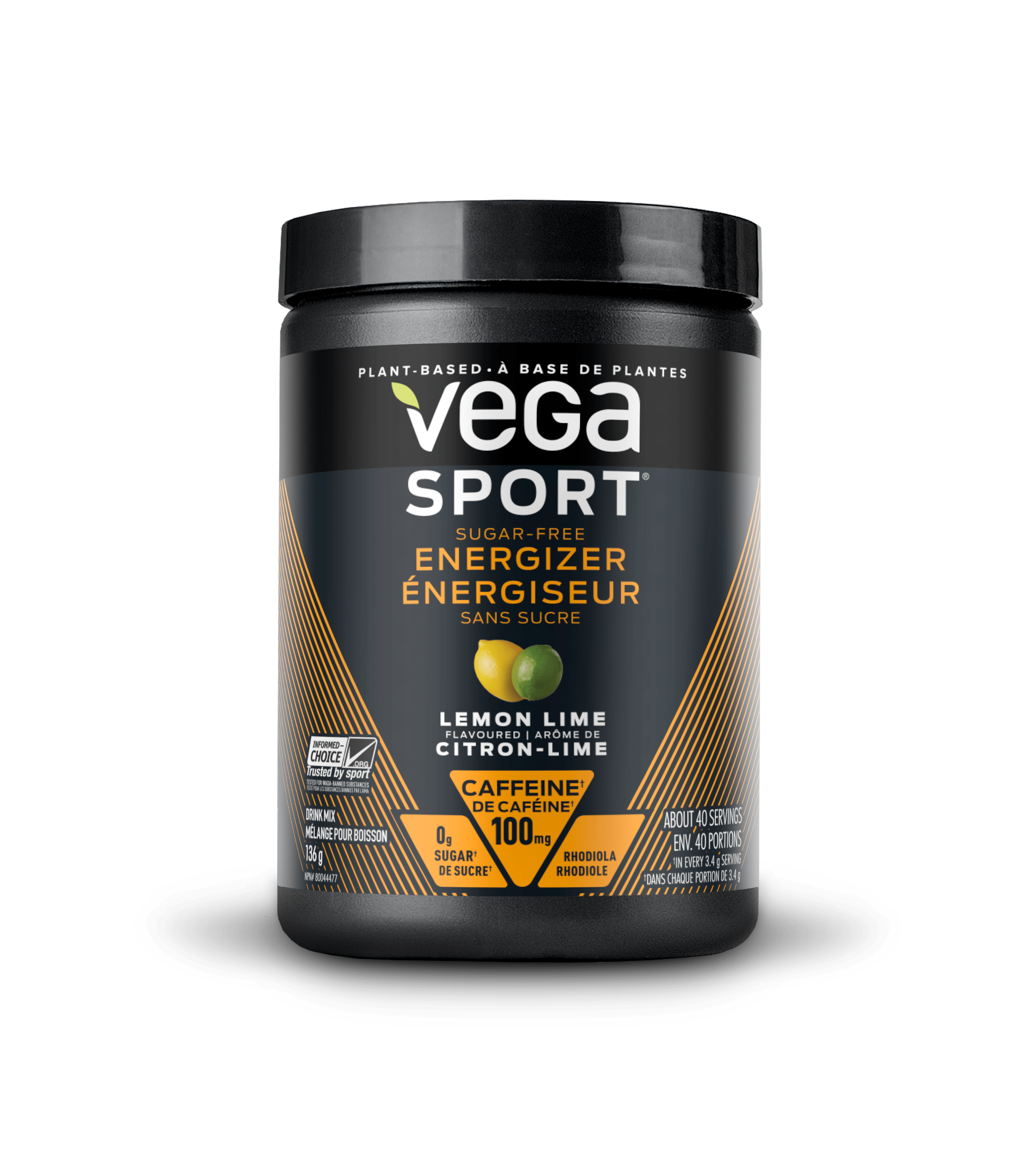 Vega Sport® Sugar-Free Pre-workout Energizer, Lemon Lime, 136g