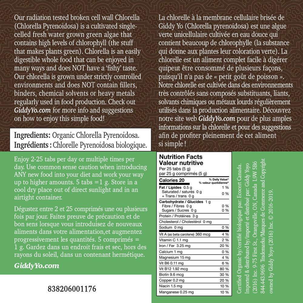 Bridgitte's Giddy Yo Organic Chlorella Tabs