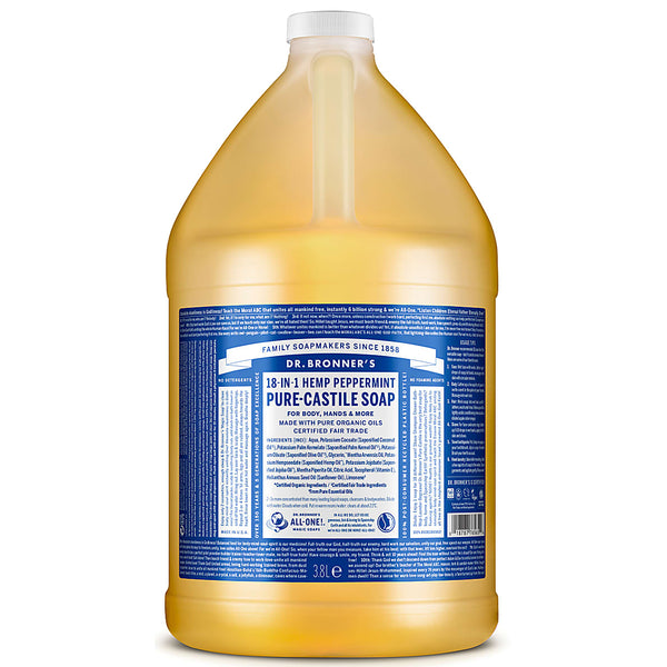 Dr. Bronner's, Pure Castile Soap 18-in-1, Peppermint, 3.8L (1 Gallon)