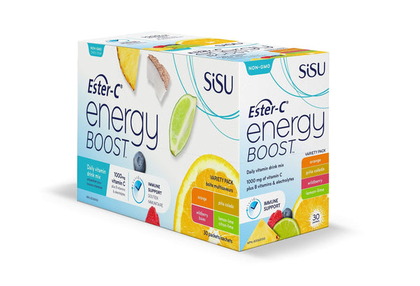 Sisu Ester-c Energy Boost مجموعة متنوعة من مشروبات الفيتامينات اليومية، 30 عبوة