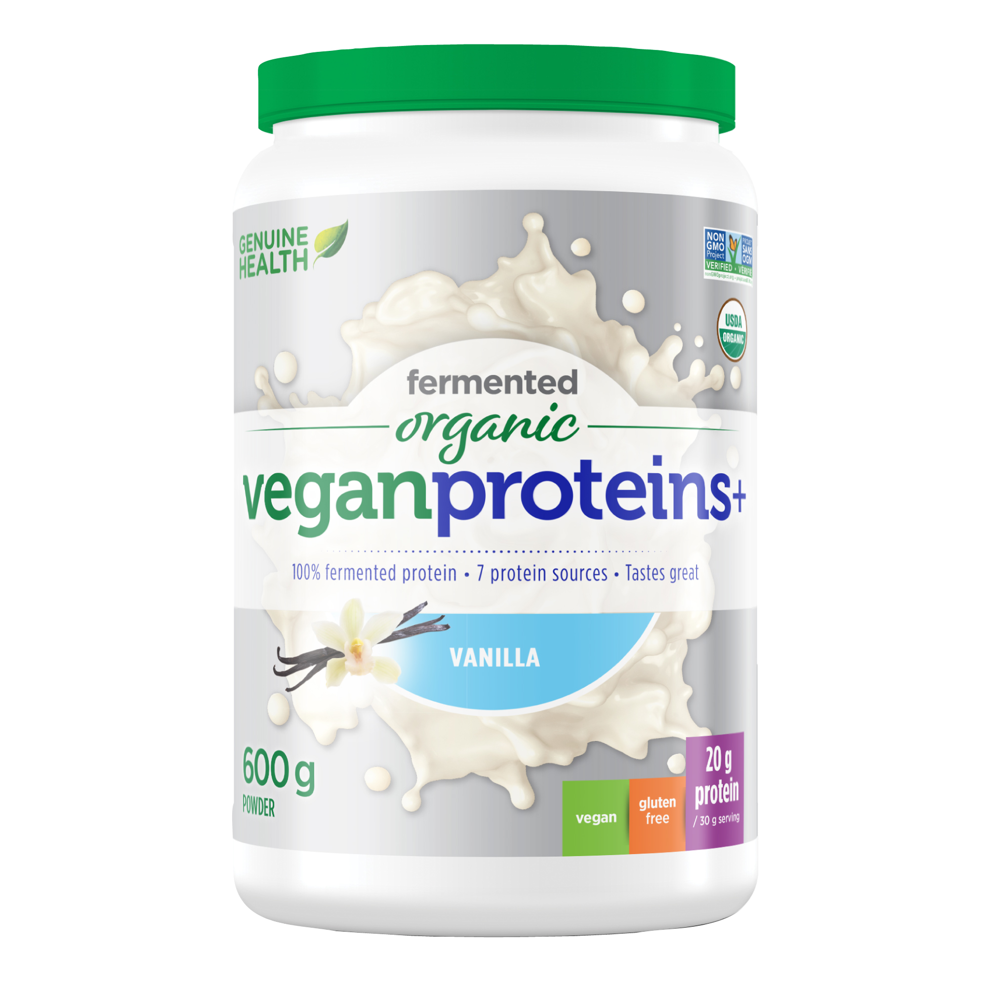 Genuine Health, Fermented Organic Vegan Proteins+, Vanilla, 600g