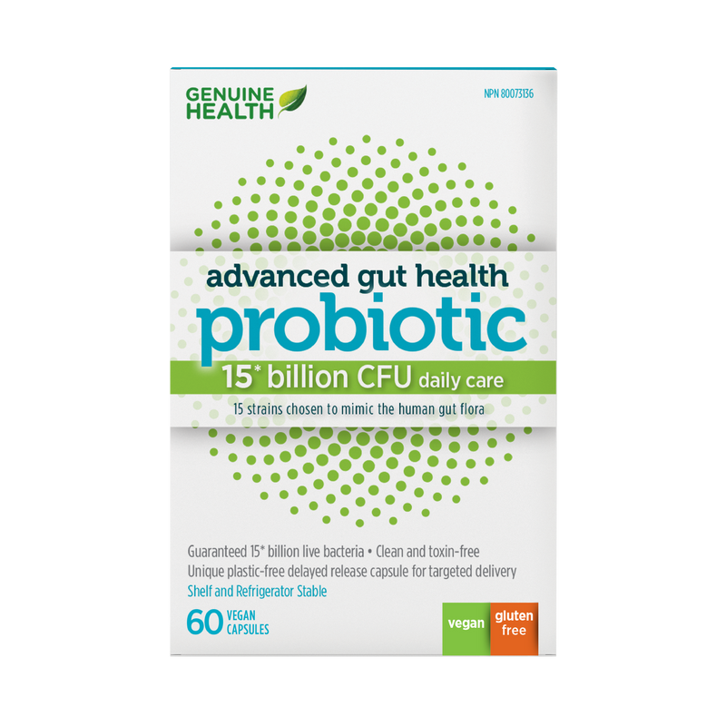 Genuine Health, Advanced Gut Health Probiotics, 15 Strains, 15 Billion CFU, 60 Vegan Capsules