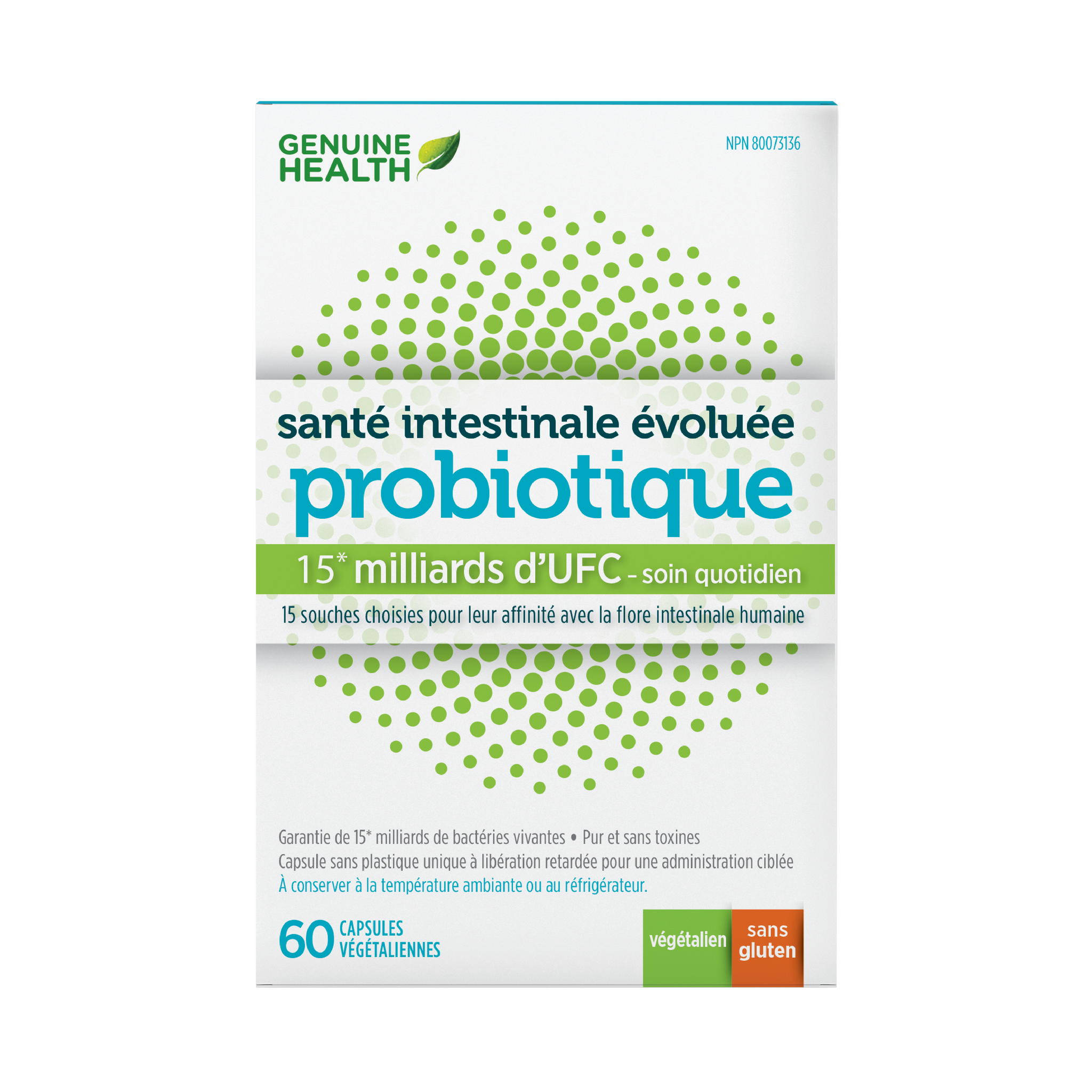 Genuine Health, Advanced Gut Health Probiotics, 15 Strains, 15 Billion CFU, 60 Vegan Capsules