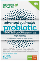 Genuine Health Advanced Gut Health Probiotic - 100 Billion CFU 20 V-Caps