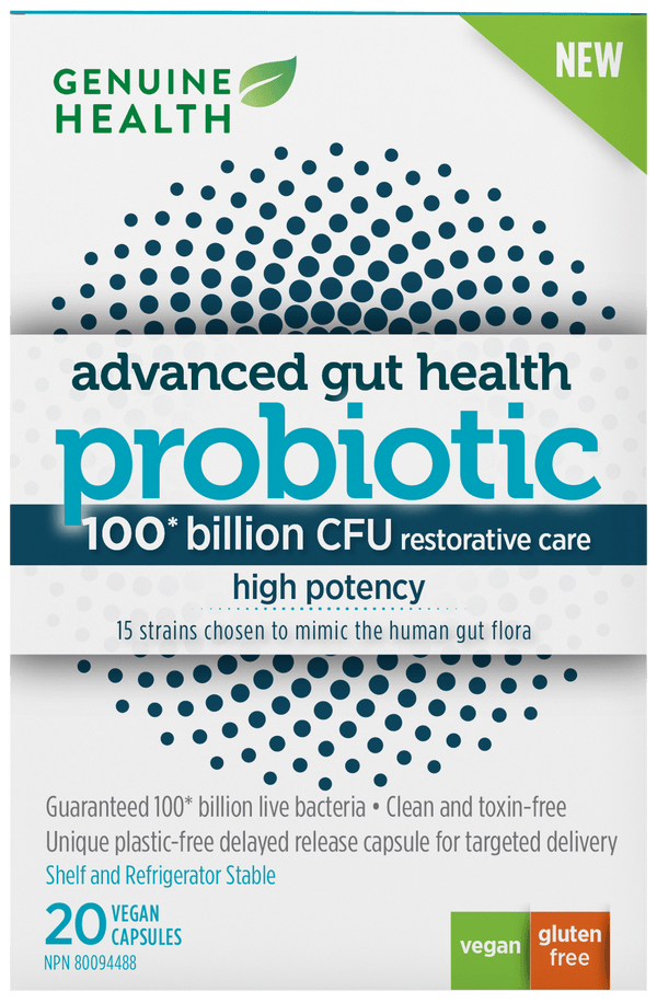 Genuine Health Advanced Gut Health Probiotic - 100 Billion CFU 20 V-Caps
