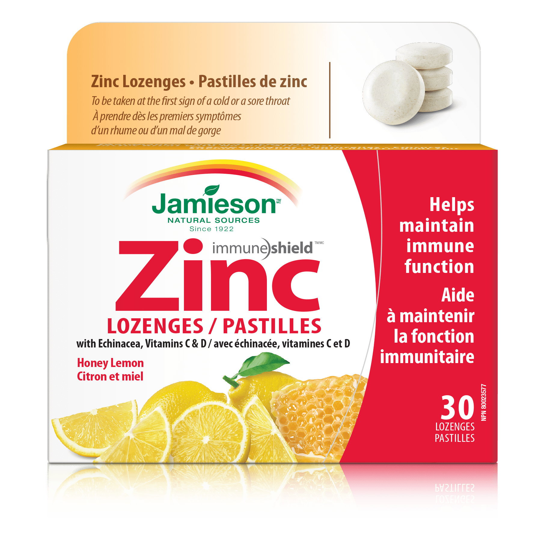 Jamieson Zinc with Echinacea, Vitamin C&D Honey Lemon 30 Lozenges
