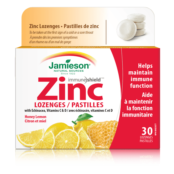 Jamieson Zinc with Echinacea, Vitamin C&D Honey Lemon 30 Lozenges