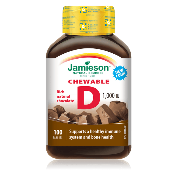 Jamieson Chewable Vitamin D3 1000 IU Rich Natural Chocolate 100 Tablets