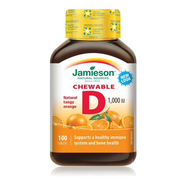 Jamieson Chewable Vitamin D 1000 IU Natural Tangy Orange 100 Tablets