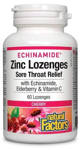 Natural Factors Zinc Lozenges with Echinamide, Elderberry & Vitamin C -  Cherry