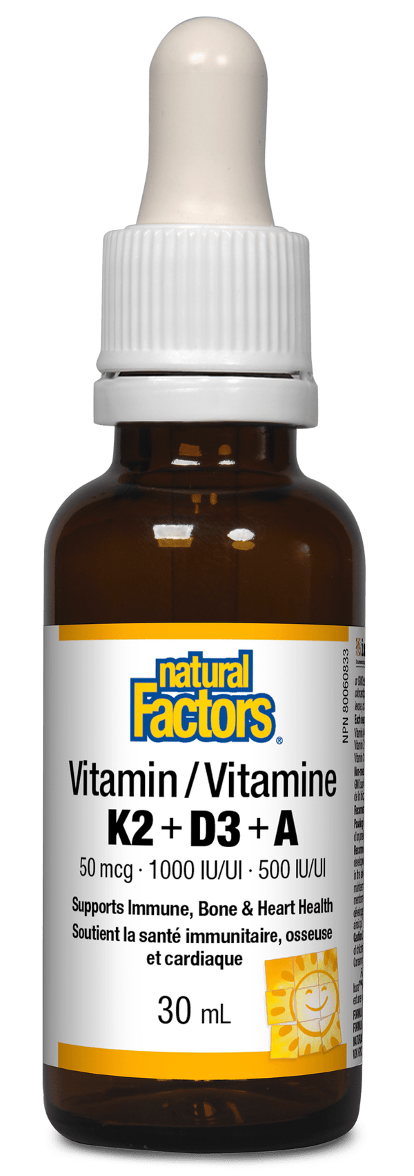 Natural Factors 비타민 K2+D3+A 50mcg · 1000IU · 500IU