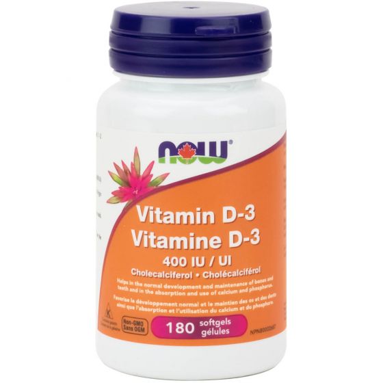 NOW, Vitamin D3, 400 IU, 180 softgels