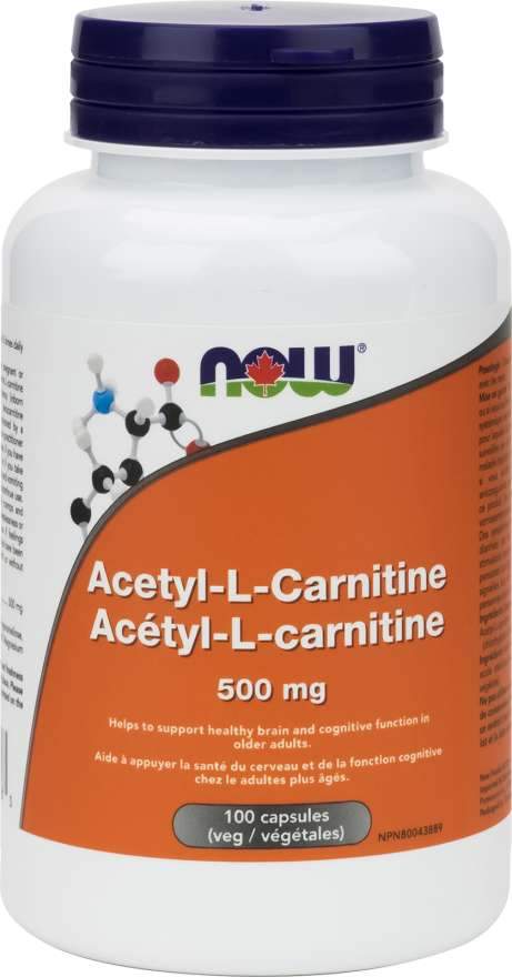 NOW 아세틸 L-카르니틴 500 mg 100 식물성 캡슐