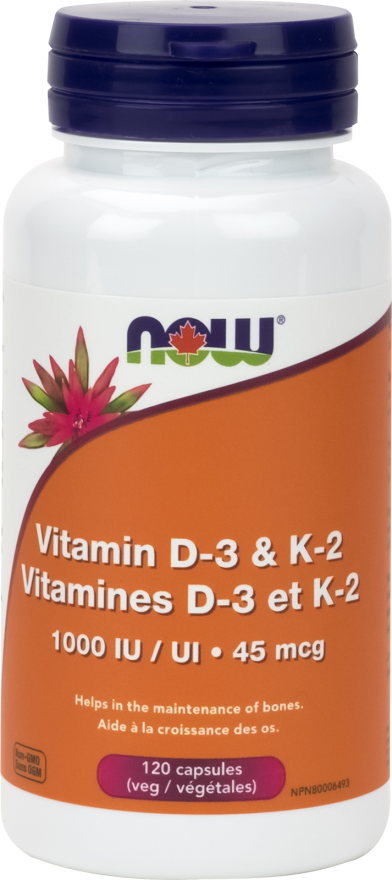 Now Vitamin D3 and K2, 120 Veg Capsules