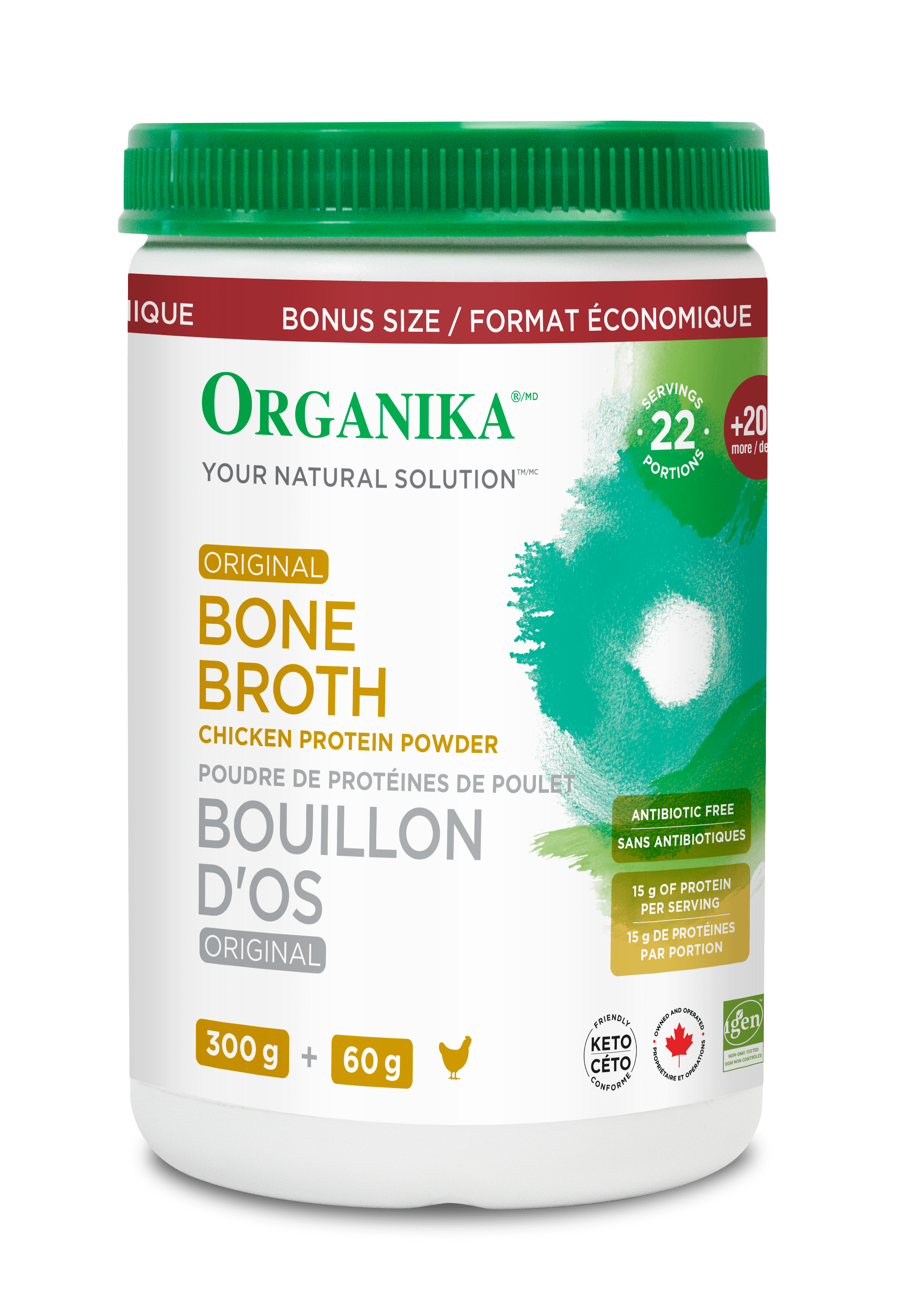 Organika Bone Broth Chicken Protein Powder Bonus Size 360 g