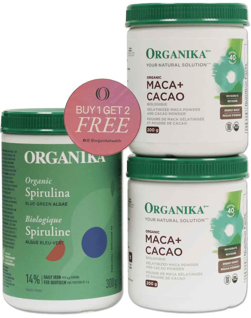 Organika 유기농 스피루리나 파우더(2x 무료 마카 + 카카오) - 한정판