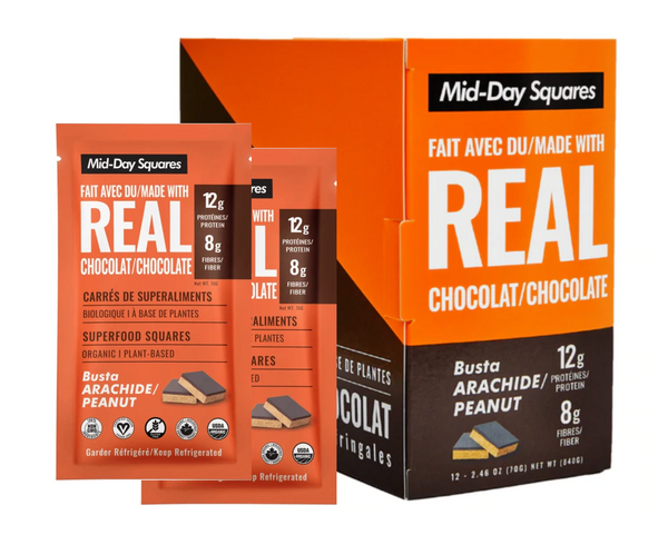 Mid-Day Squares, Functional Vegan Bar, Peanut Butta with Chocolate, 70g (Box of 12)