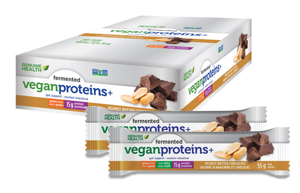 Genuine Health, 발효 비건 단백질 바, 땅콩 버터 초콜릿, 660g (12 x 55g 상자)