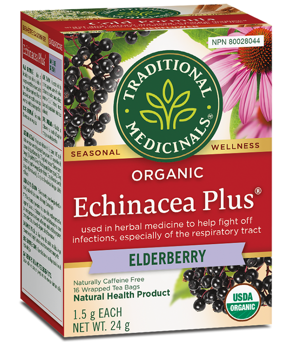 Traditional Medicinals, Organic Echinacea Plus®, 엘더베리 차, 티백 16개, 24g