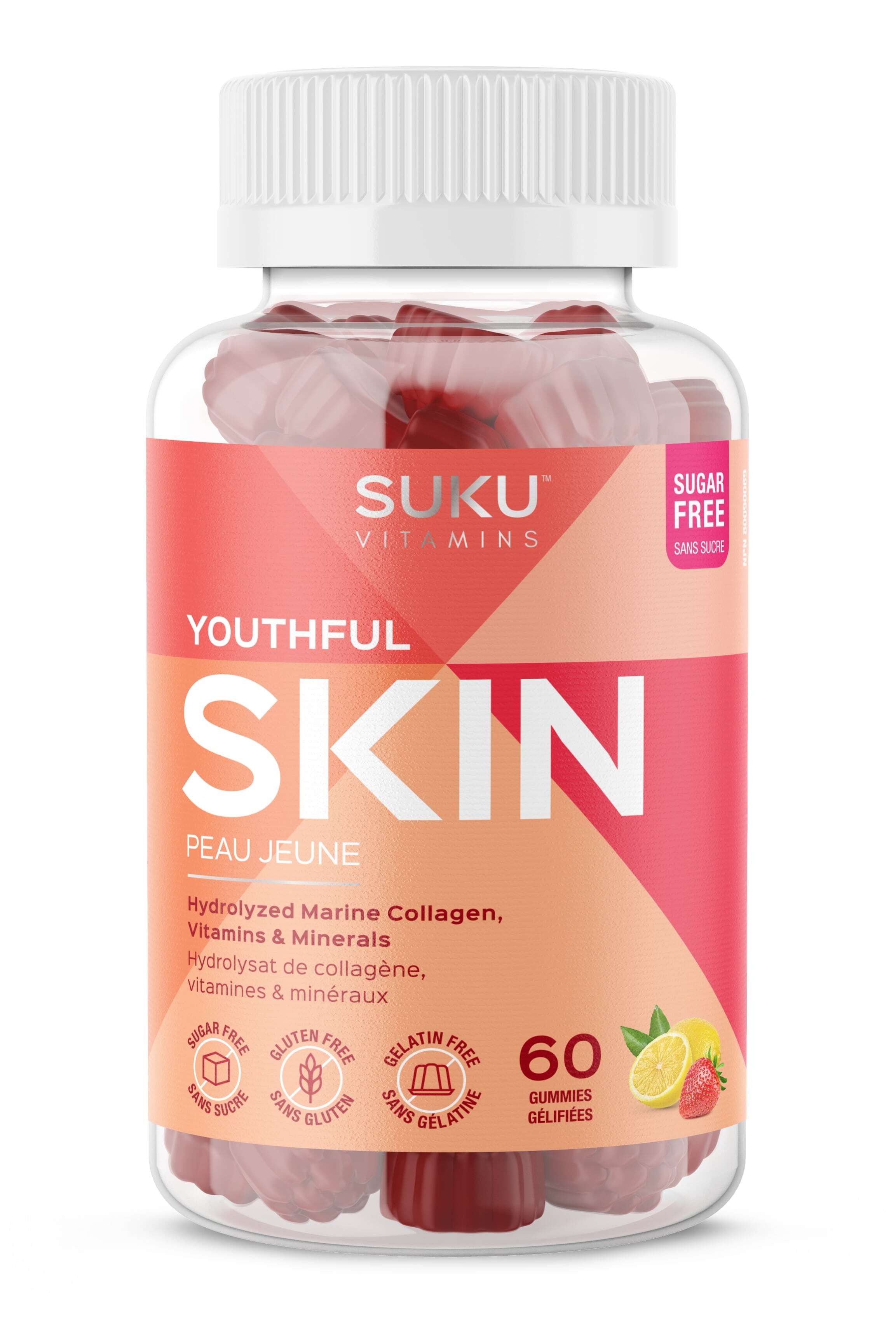Suku Vitamins Youthful Skin 60 Gummies - Strawberry Flavour