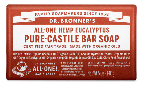 Dr. Bronner's, Pure-Castile Bar Soap, Eucalyptus, 140g (5Oz)