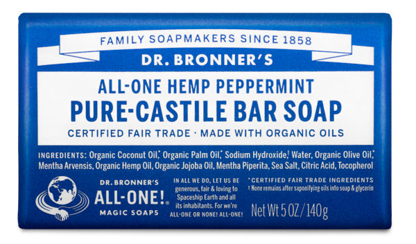 Dr. Bronner's, Pure-Castile Bar Soap, Peppermint, 140g (5Oz)