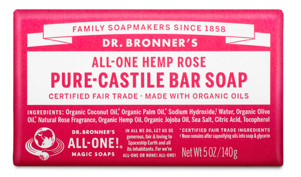 Dr. Bronner's, Pure-Castile Bar Soap, Rose, 140g (5Oz)