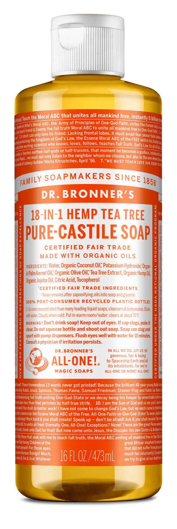 Dr. Bronner's, Pure-Castile Liquid Soap, Tea Tree, 473mL