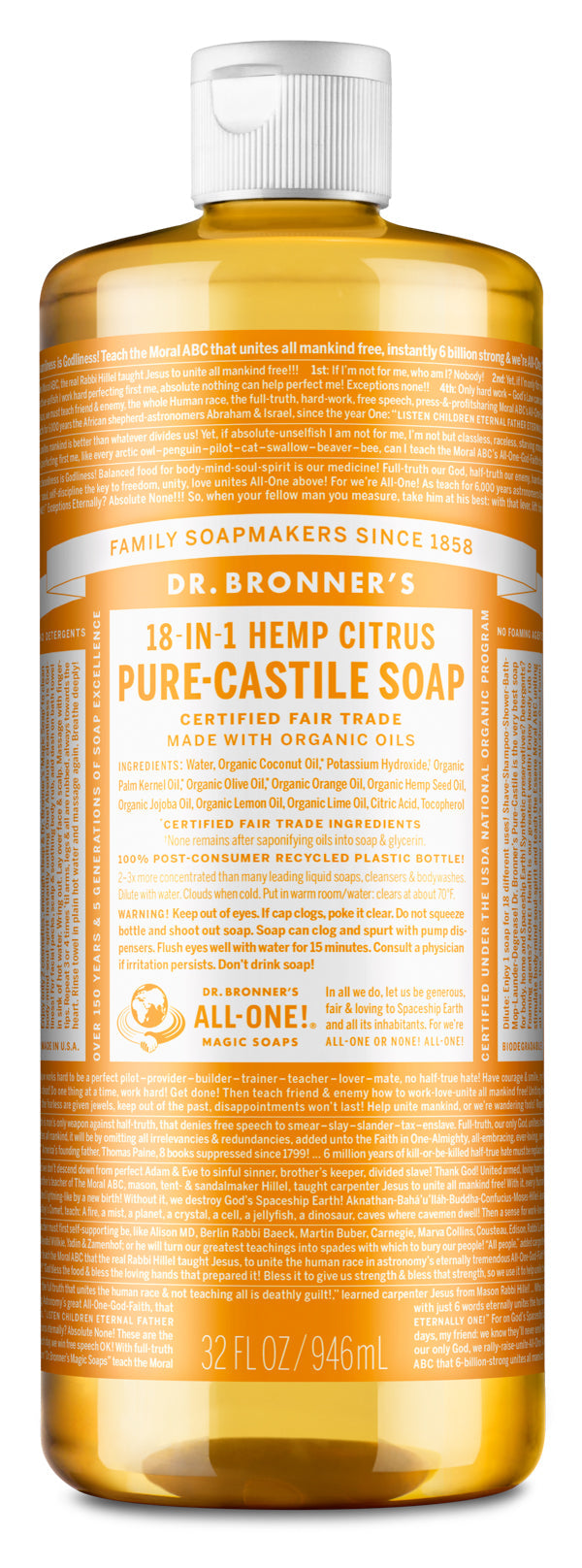 Dr. Bronner's, Pure-Castile Liquid Soap, Citrus Orange, 946mL