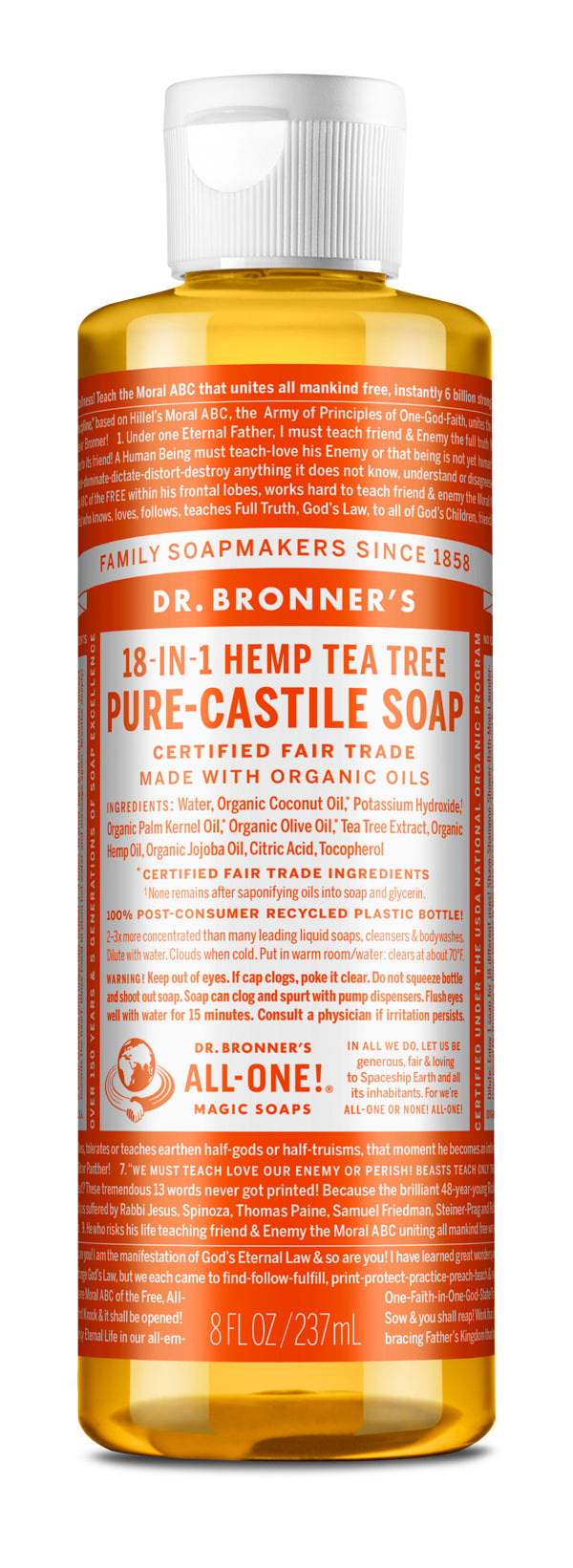 Dr. Bronner's, 순수 카스티야 액체 비누, 티트리, 237mL