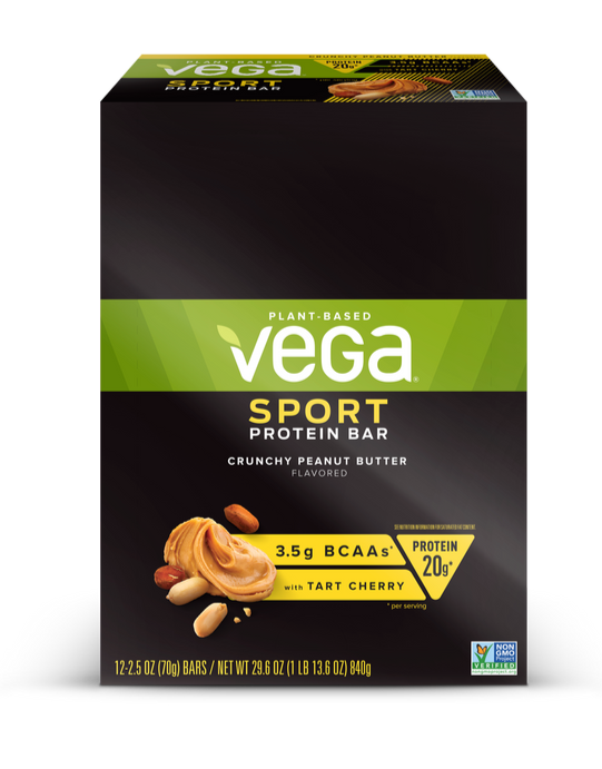 Vega, 스포츠 단백질 바, 크런치 땅콩 버터, 12개입 상자