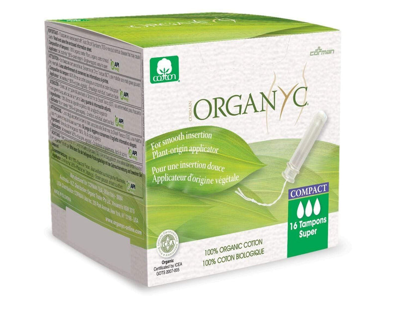 Organ(y)c 100% 유기농 면 탐폰(바이오 기반 컴팩트 애플리케이터 포함) 슈퍼 16 탐폰