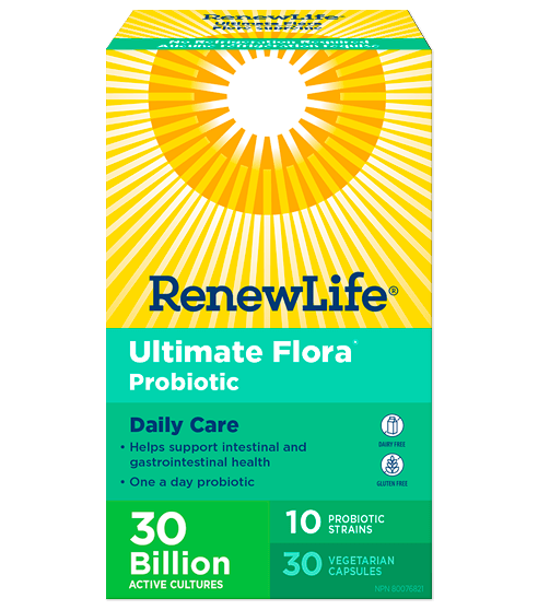 Renew Life Ultimate Flora Probiotic Daily Care 30 Billion 30 Veg-Cap, No Refrigeration