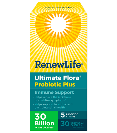Renew Life Ultimate Flora 프로바이오틱 플러스 면역 지원 300억 활성 배양균 30 식물성 캡슐
