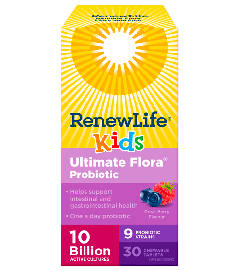 Renew Life Ultimate Flora Kids Probiotic 10 Billion Active Cultures 30 Chewable Tablets