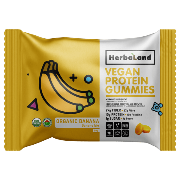 Herbaland Vegan protein gummies organic banana 50g single