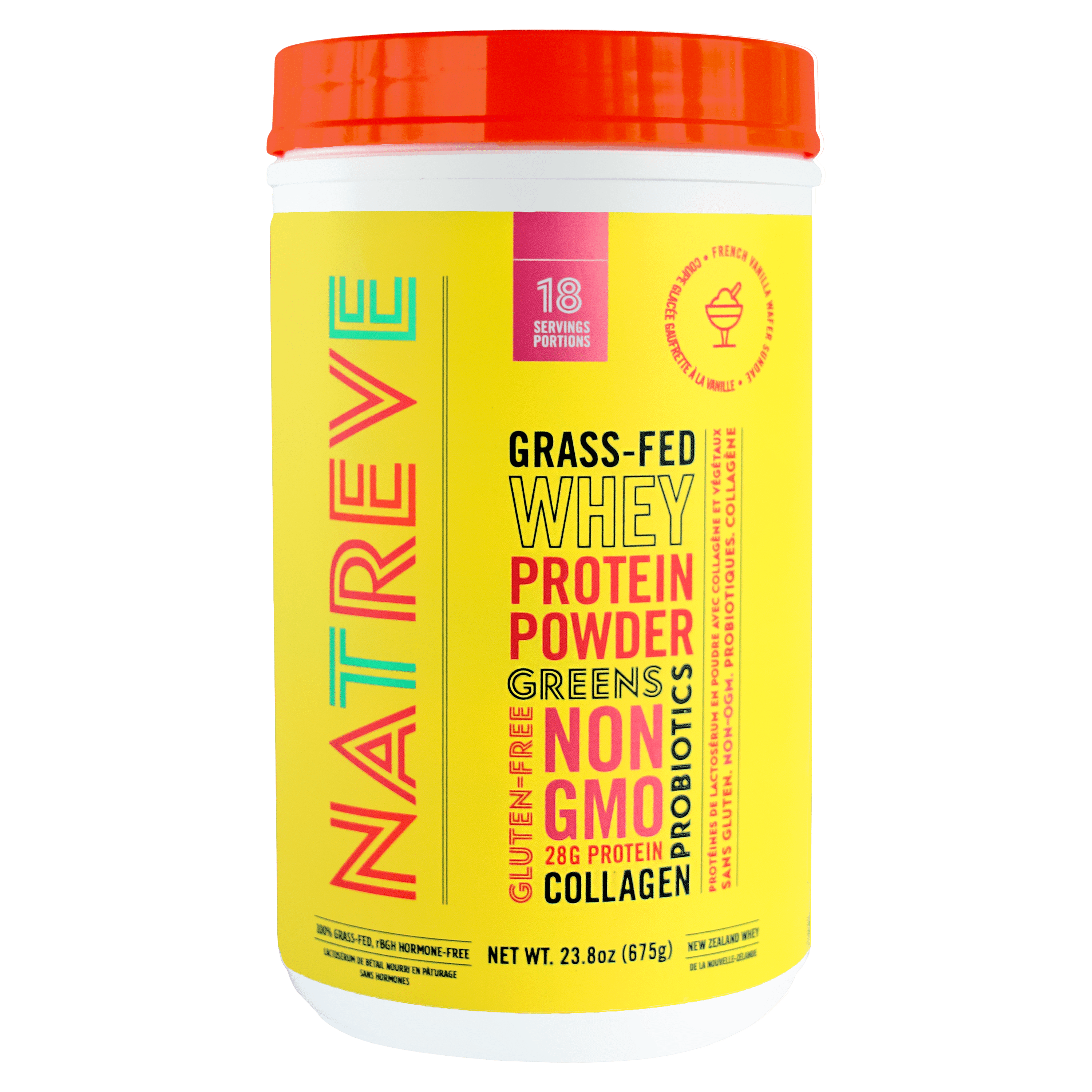 Natreve Grass-Fed Whey Protein French Vanilla Wafer Sundae 675 g