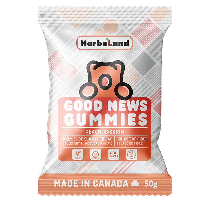 HerbaLand أخبار جيدة Gummies الخوخ العاطفة مربع من 12