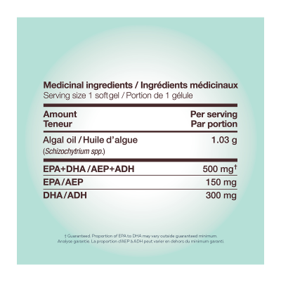 NutraVege, Plant Based Omega-3, Fresh Mint, 500 mg, 30 Softgels