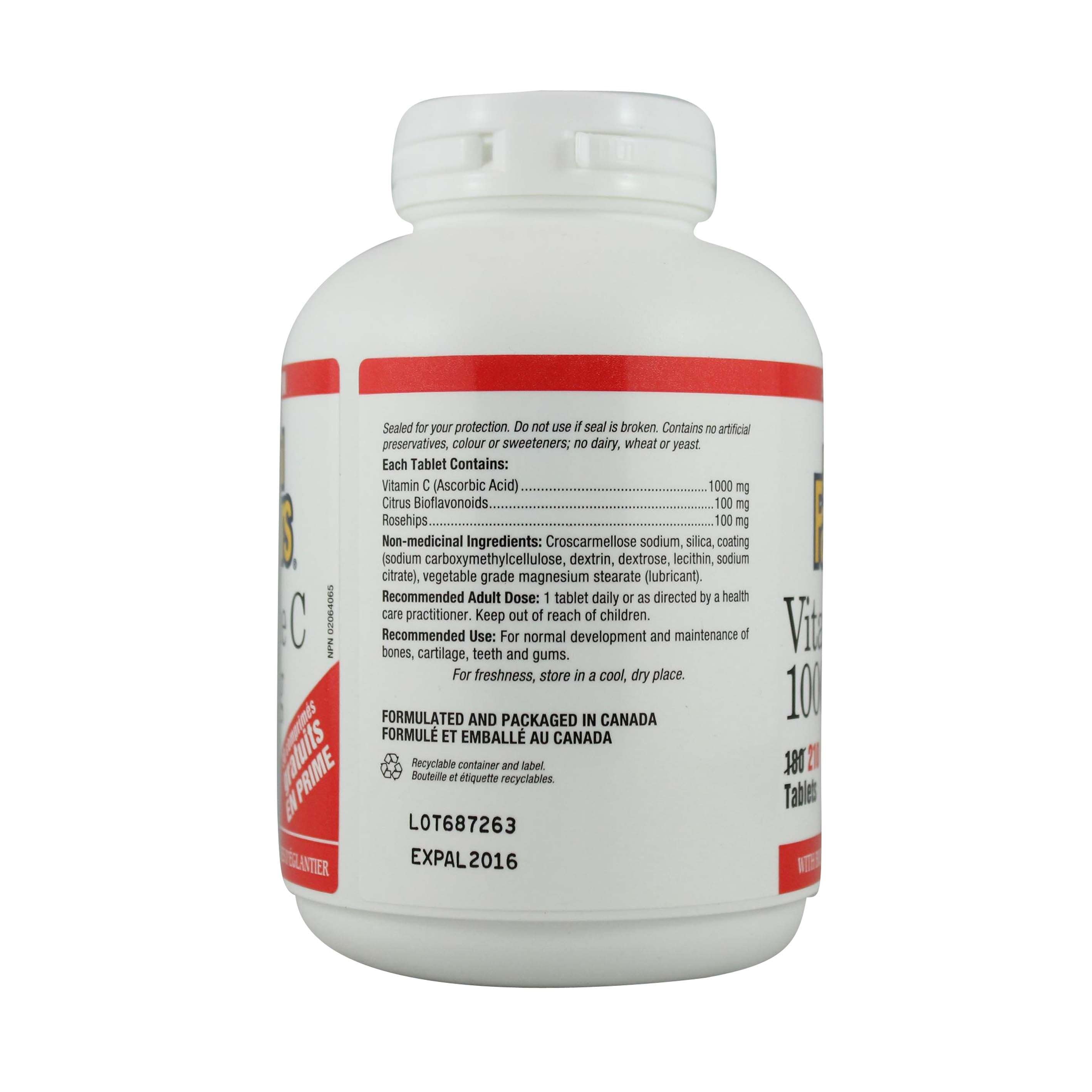 Natural Factors Vitamin C 1000 mg plus Bioflavonoids & Rosehips BONUS Size 210 Tablets